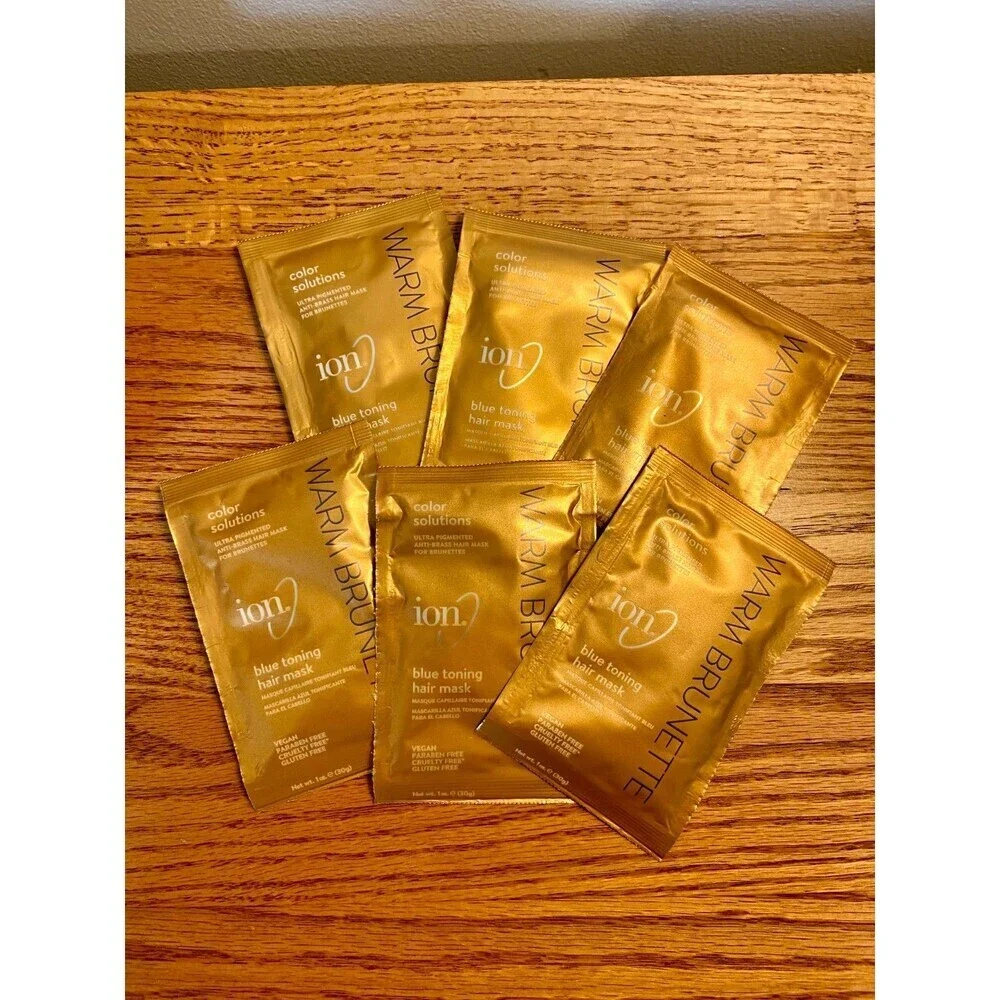(6) Packs- Ion Warm Brunette Blue Toning Hair Mask Packet 1 Oz NEW Pouch Disc
